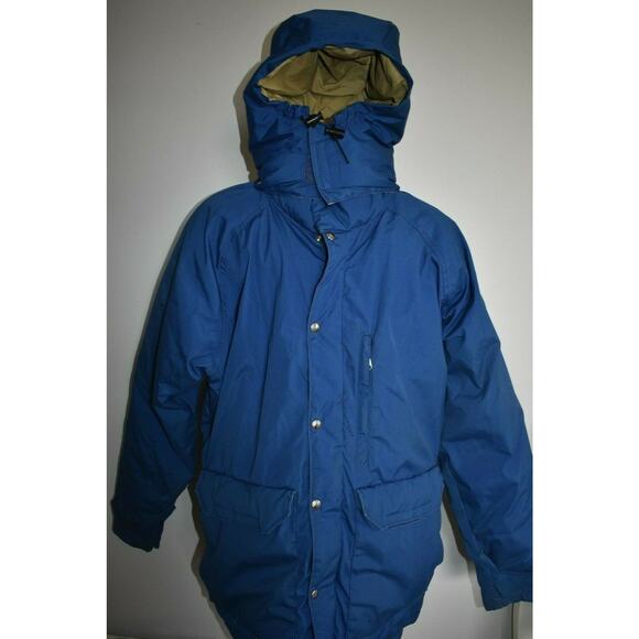 Vintage THE NORTH FACE Puffer Jacket XL Made In USA Blue Puffy Coat Brown Label
